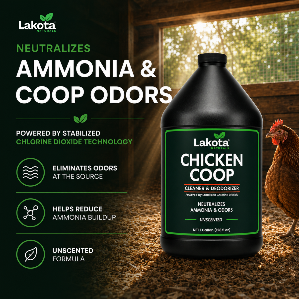 CHICKEN COOP CLEANER & DEODORIZER, UNSCENTED - 1 GAL