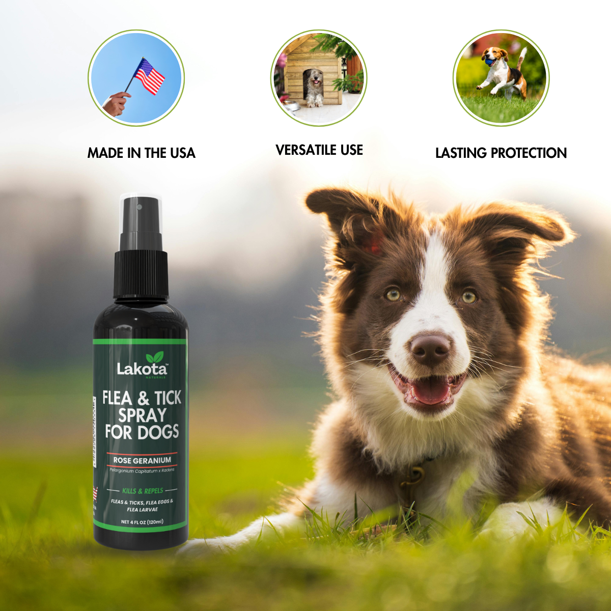 FLEA & TICK SPRAY FOR DOGS, ROSE GERANIUM - 4 OZ