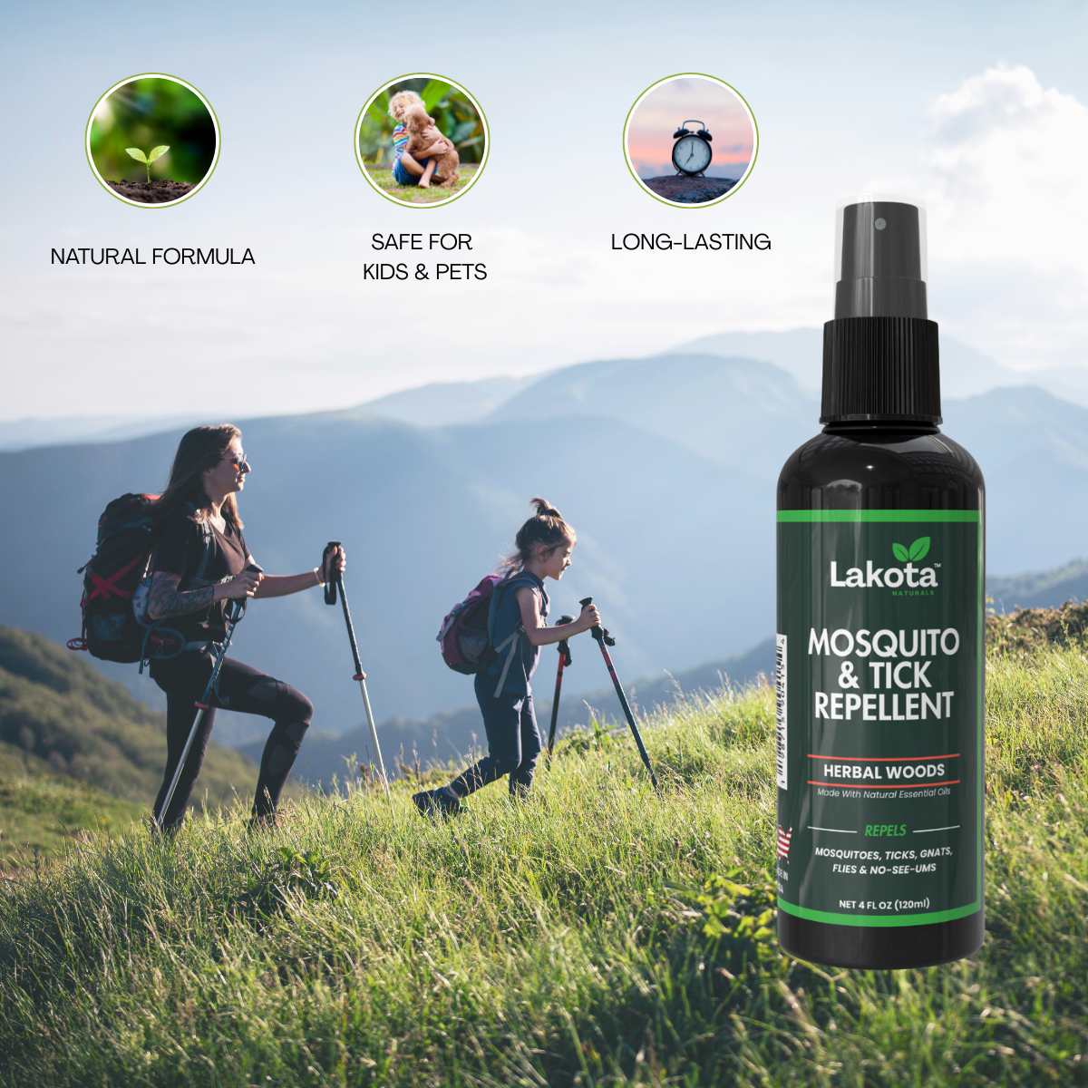 MOSQUITO & TICK REPELLENT SPRAY, HERBAL WOODS - 4 OZ