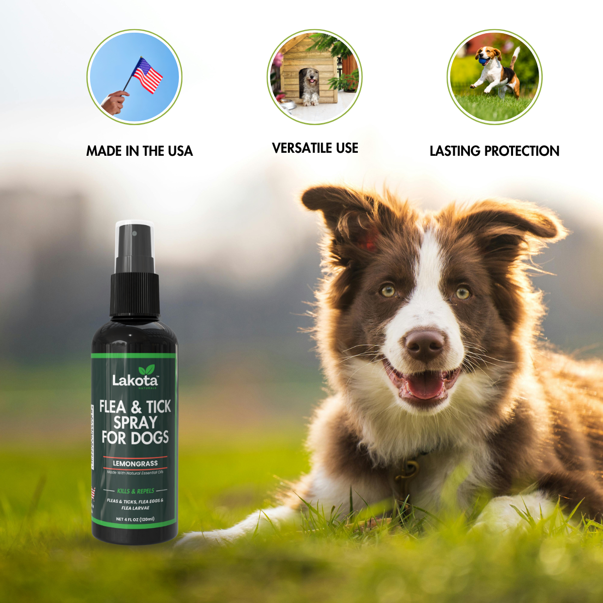 FLEA & TICK SPRAY FOR DOGS, LEMONGRASS - 4 OZ