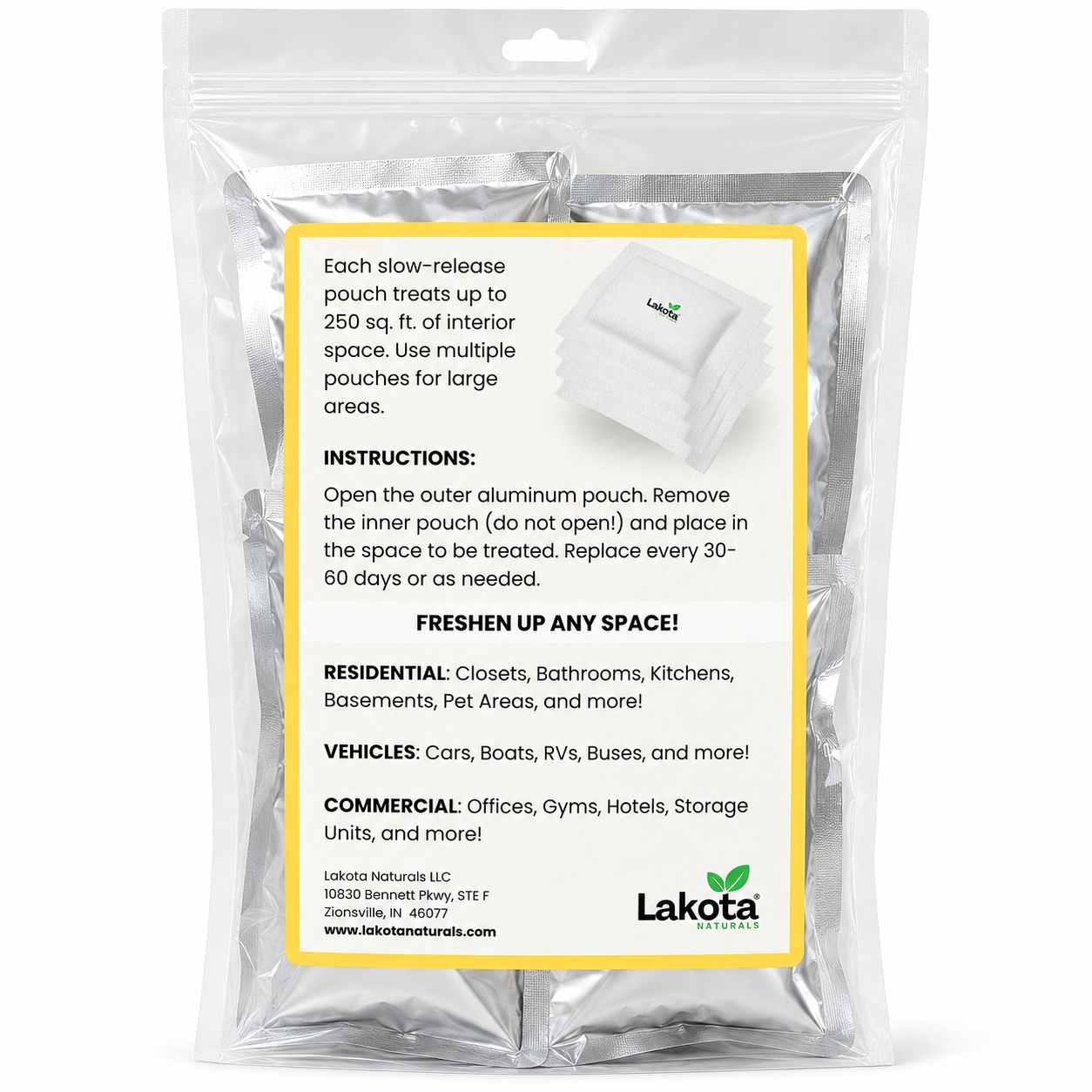 AIRFRESH250 - SLOW RELEASE CHLORINE DIOXIDE AIR PURIFING POUCH - 4 POUCHES