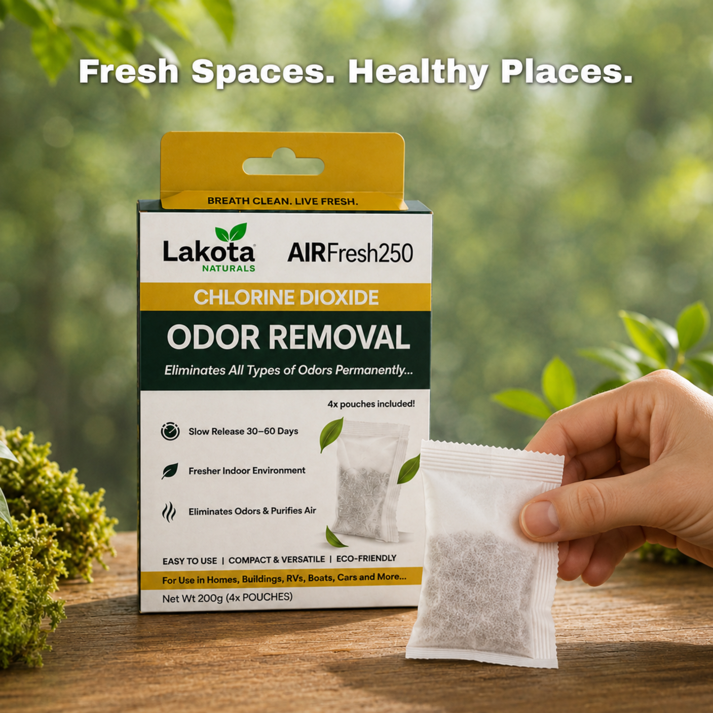 AIRFRESH250 - SLOW RELEASE CHLORINE DIOXIDE AIR PURIFING POUCH - 4 POUCHES