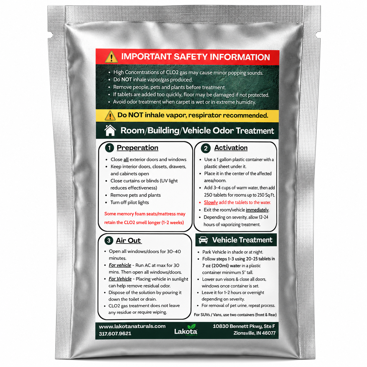 CHLORINE DIOXIDE HEAVY DUTY ODOR REMOVAL TABLETS - 500 x 1G (1.1 LB)