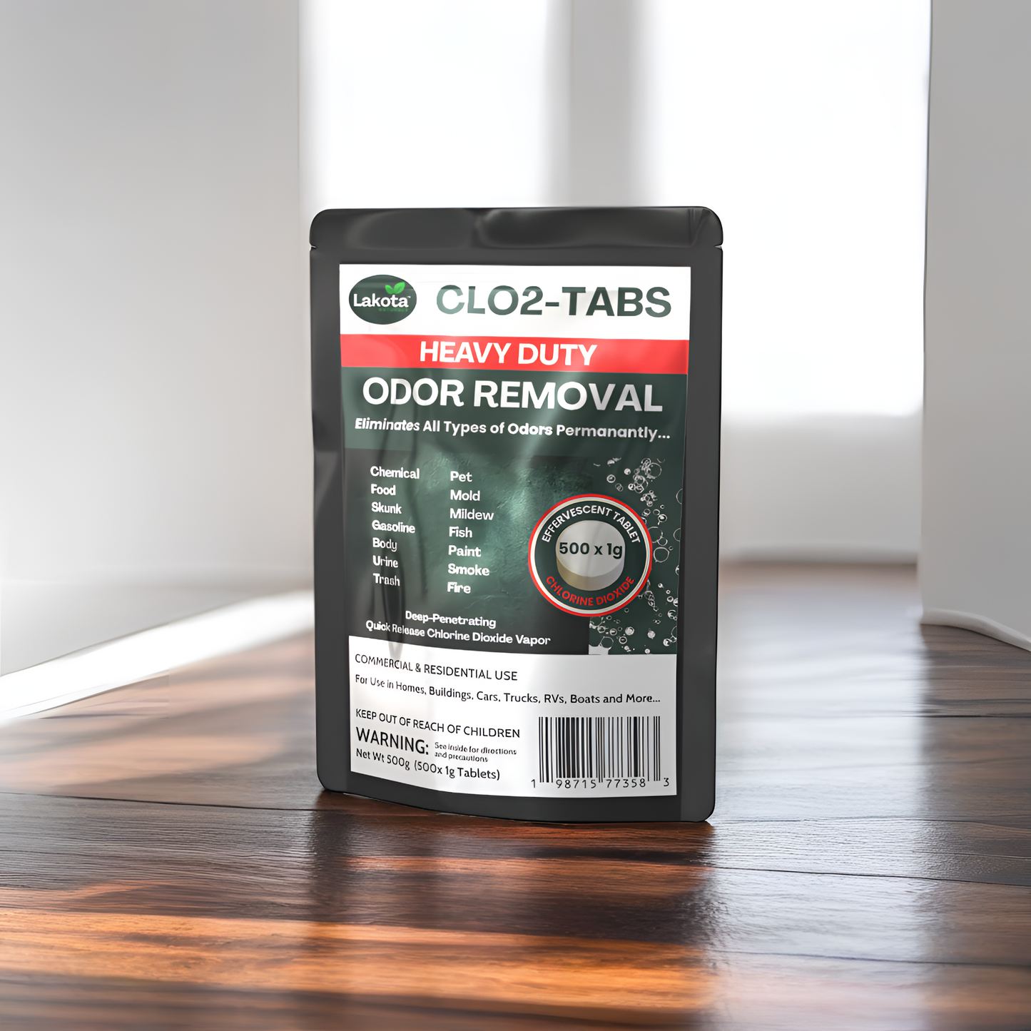 HEAVY DUTY ODOR REMOVAL CHLORINE DIOXIDE TABLETS - 500 x 1G (1.1 LB)