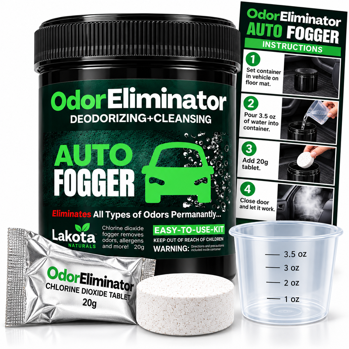 CHLORINE DIOXIDE ODOR ELIMINATOR FOGGER KIT FOR VEHICLES