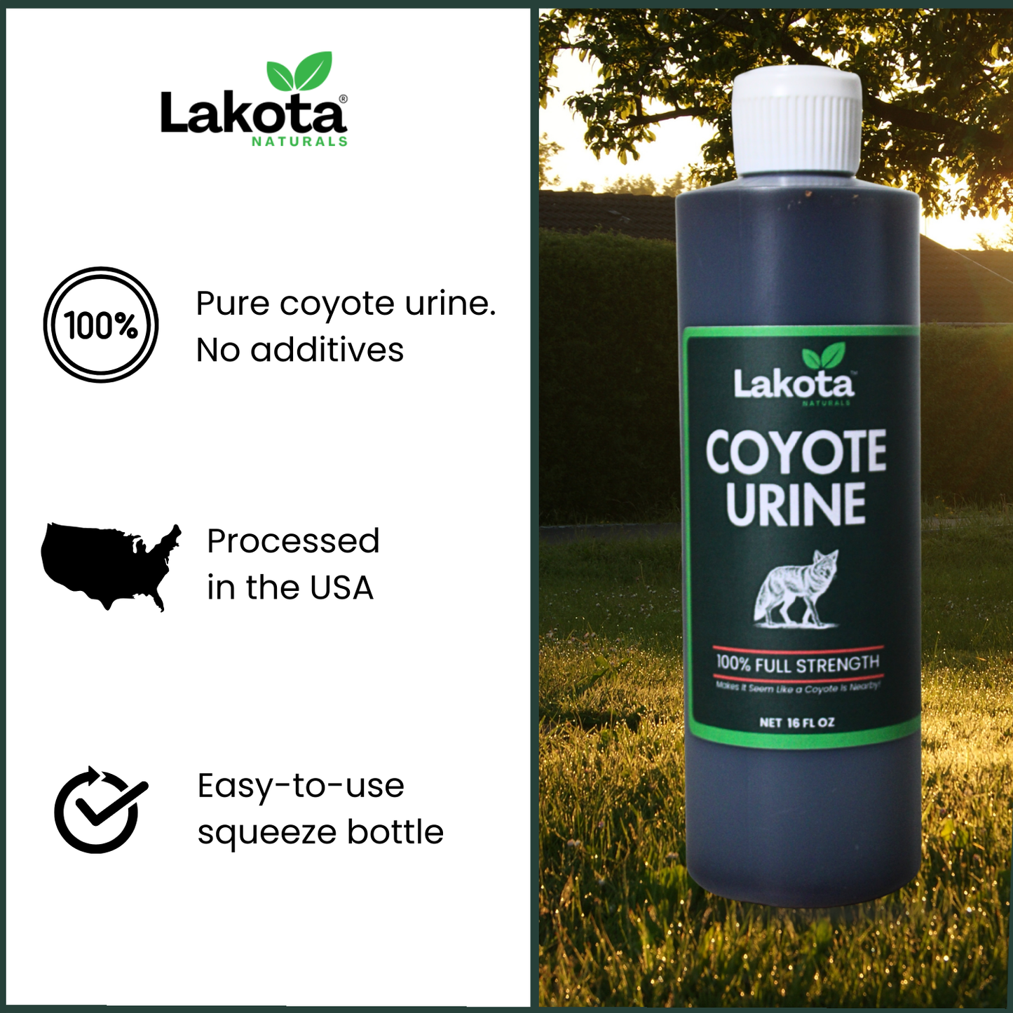 100% PURE COYOTE URINE ANIMAL REPELLENT - 16 OZ